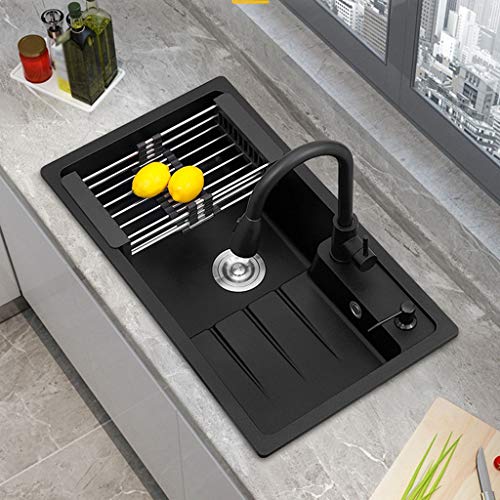 DXIUMZHP Fregaderos Fregadero De Cocina De Granito, Fregadero Individual De Piedra De Cuarzo para El Hogar, Fregadero con Efecto De Autolimpieza De Hoja De Loto (Color : Black, Size : 80 * 46cm)