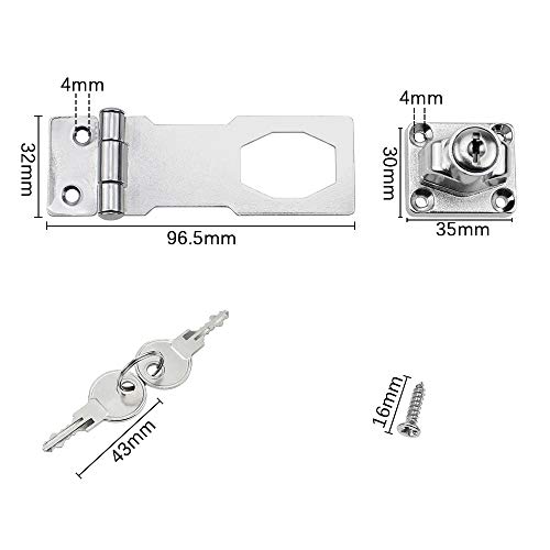 DXLing 2 Piezas Cerradura Armario con Llave 80mm Cerradura de Metal Cerrojo de Seguridad de Puerta Cerradura de la Puerta del Armario con Candado y Llave Tornillos per Cerrar Cobertizo Puertas