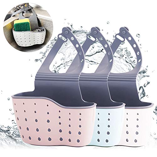 DY_Jin 3 Pcs Hogar Cocina Cestas Colgantes Estante escurridor, Ventosa, Soporte para Fregadero de Herramientas de Almacenamiento de baño, Estante de Esponja de jabón de Dos Pisos