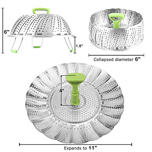 DY_Jin Cesta de Vapor Acero Inoxidable Cesta Vaporera Plegable con Mango Extensible para Vegetales, Frutas Vaporizador Extensible para Adaptarse a Varias Tallas de Cacerolas (9-11 Pulgadas) (11 Inch)