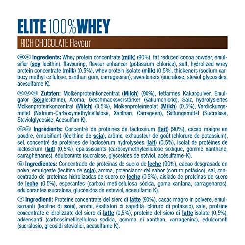 Dymatize Elite Whey Rich Chocolate 2,1Kg - Pulverizador de alta Poteína y Baja Azúcar + Proteína de Suero y BCAA