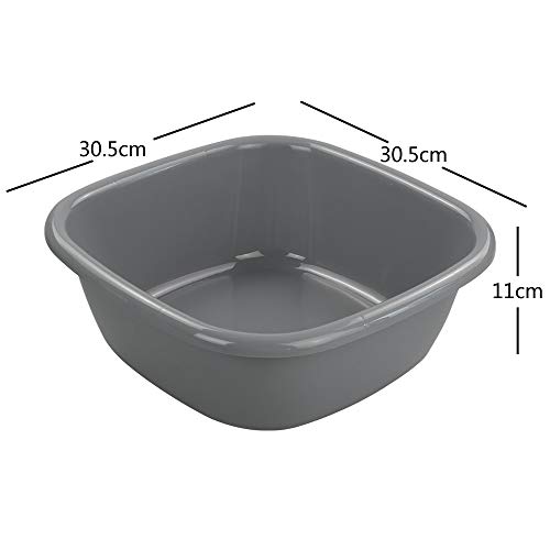 Dynko Lavabo Cuadrado de Plástico, Barreños Pequeños, Gris, Set de 4