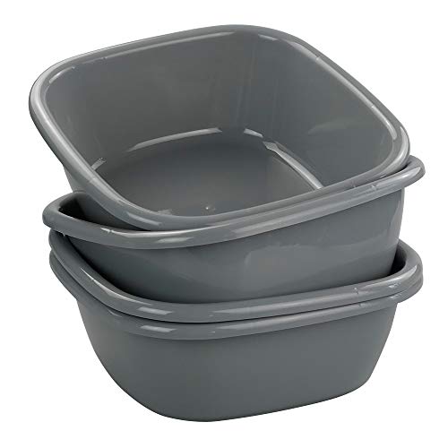 Dynko Lavabo Cuadrado de Plástico, Barreños Pequeños, Gris, Set de 4