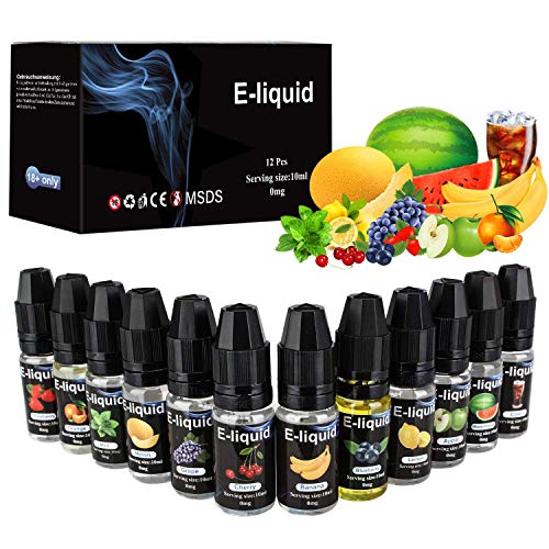 E Liquido, E Liquido Vaper Electronic Cigarette E-Liquido 50VG/50PG, E-Liquid sin Nicotina 12x10ml, E Liquid set para Cigarrillos Electronicos Fruta