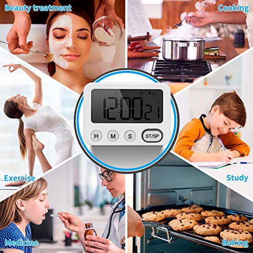 E-More Temporizador y Reloj 2 en 1 Digital Temporizador de Cocina, Temporizador de 24 Horas Reloj Despertador con Pantalla LCD de Gran Tamaño, Fuerte Imanes, Retráctil Soporte, Fuerte Alarma