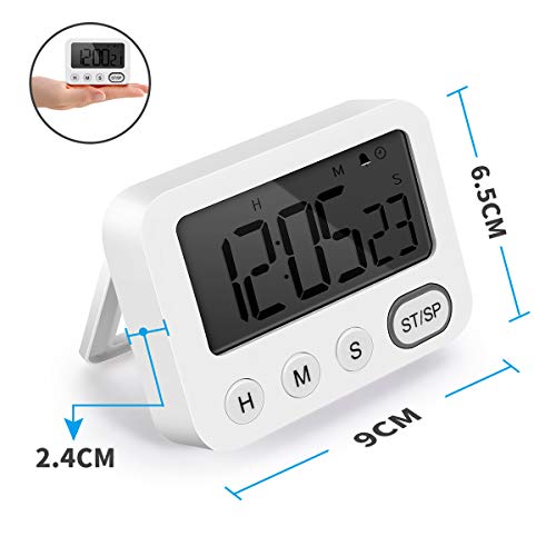 E-More Temporizador y Reloj 2 en 1 Digital Temporizador de Cocina, Temporizador de 24 Horas Reloj Despertador con Pantalla LCD de Gran Tamaño, Fuerte Imanes, Retráctil Soporte, Fuerte Alarma