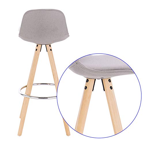 E-starain 2X Taburete de Bar Patas Madera Taburete Alto Cocina con Respaldo Asiento de Lino Sillas Altas Muebles Cocina Gris Claro