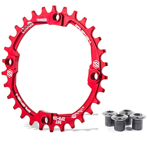 EASTERN POWER Plato 30 Dientes BCD 104, Plato BCD 104 Bicicleta Montaña, Aluminio Monoplato 30 Dientes MTB, Rojo(Incluye 4 Tornillos Plato)