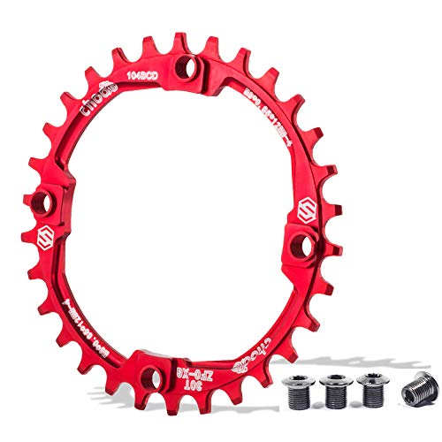 EASTERN POWER Plato 30 Dientes BCD 104, Plato BCD 104 Bicicleta Montaña, Aluminio Monoplato 30 Dientes MTB, Rojo(Incluye 4 Tornillos Plato)