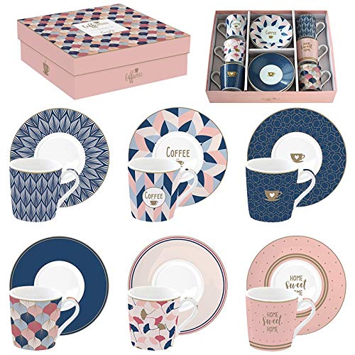 Easy Life 126CMHO - Juego de 6 tazas de café (porcelana), diseño de Mania Sweet Home, 0,1 litros, multicolor