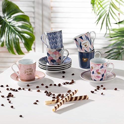 Easy Life 126CMHO - Juego de 6 tazas de café (porcelana), diseño de Mania Sweet Home, 0,1 litros, multicolor