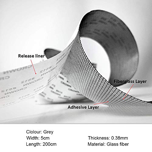 EasyULT Cinta para Reparar mosquiteras Fibra de Vidrio Cinta Adhesiva para Evitar Insectos de Mosquitos,con Sellado Adhesivo Fuerte(5 cm x 200 cm,Gris)