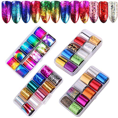 Ebanku 40 Diseños Foil para Uñas Transfer, Transferencia Pegatinas Calcomanías Uñas Holográfico Nail Art accesorios transferencia papel Nail Stickers Tips Wraps Foil Transfer Sticker