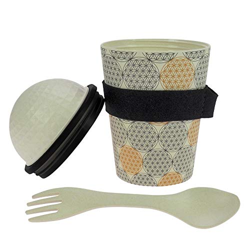 ebos Tazas bambú Lunch-to-Go | Ensalada para Llevar, muesli para Llevar XL, Tazas de Viaje | sostenible, respetuosa con el Medio Ambiente | Apta para el lavavajillas | (Flor de la Vida)