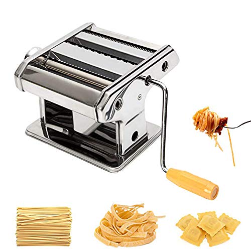 EBTOOLS máquina para hacer pasta, 3 en 1, de acero inoxidable, cortador de pasta fresca, máquina de pastelería, con mango de manivela y abrazadera, para espagueti, lasaña, tagliatelle