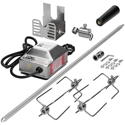 ECD Germany Asador con 4 Pinchos Motor Eléctrico Giratorio de Acero Inóxidable con 2 RPM - 220-240 V - 100 cm - con Soporte Parilla de Gas para Picnic Acampada Barbacoa Carne Pollo Grill Rotativo