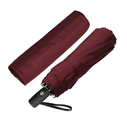 ECHOICE Paraguas Plegable Hombre Automático Antiviento, Paraguas Negro Compacto Resistente al Viento, Paraguas de Viaje (Rojo 1)