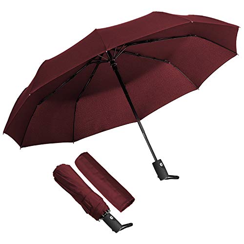 ECHOICE Paraguas Plegable Hombre Automático Antiviento, Paraguas Negro Compacto Resistente al Viento, Paraguas de Viaje (Rojo 1)