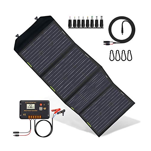 ECO-WORTHY 120 Watts Cargador de Panel Solar Plegable con Controlador de Carga Salida de CC Cargador portátil al Aire Libre en Maleta para Autocaravana RV Senderismo Laptop Tablet iPhone