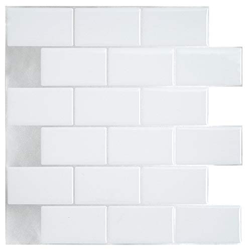 Ecoart 6 Piezas Decorativos Adhesivos para Azulejos Pegatina de Pared, Azulejos de Gel, Diseño de Ladrillo Blanco, Efecto 3D, Cenefa Autoadhesivo, para Baño y Cocina