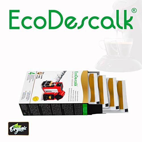 EcoDescalk Ecológico en Polvo, 4 Sobres. Descalcificador 100% Natural. Limpiador para Cafeteras. Todas Las Marcas. 4 Descalcificaciones. Producto CE.