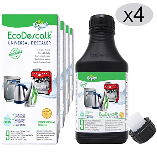 EcoDescalk Universal Ecológico Concentrado 4x9 Descalcificaciones. Descalcificador 100% Natural. Limpiador para Todo Tipo de Electrodomésticos: Hervidores, Lavadoras, Lavavajillas. Producto CE.