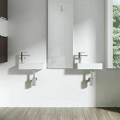 eConnect-EU Pared Mini Lavamanos Baño Cerámico Blanco Lavabo Lujoso en Forma Sobre Encimera sin Desbordamiento para el Baño Lavamanos de Aseo (365 x 185 x 90 mm)