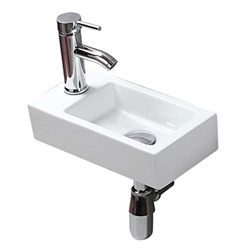 eConnect-EU Pared Mini Lavamanos Baño Cerámico Blanco Lavabo Lujoso en Forma Sobre Encimera sin Desbordamiento para el Baño Lavamanos de Aseo (365 x 185 x 90 mm)