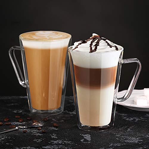 Ecooe Doble Pared de Vidrio de Borosilicato Tazas para el Té Café con Leche Latte Capuchino Jugo 2x450ml