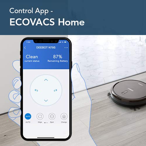 Ecovacs Deebot N79S - Robot Aspirador navegación aleatoria, App y Alexa, Wifi, 4 modos de limpieza, 2 niveles de succión, 60 dB, suelos duros y alfombras, detecta obstáculos y desniveles, negro