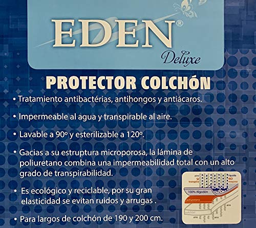 Eden Protector DE COLCHÓN Tacto Coral Impermeable/Transpirable, Color: Blanco, Medida: 150x190/200cm.