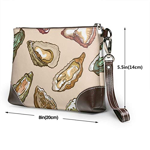 EDFG Oysters Sea Delicatessen Product Women 's Real Leather Large Square Wristlit Wallet Funda para teléfono móvil Clutch