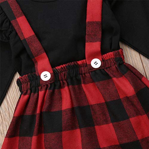 EDOTON Niñas T-Shirt Correa Vestido Trajes de Navidad 2 Unids/Set Manga Larga con Volantes Top Overoles Falda a Cuadros Conjunto de Ropa (3-4 Años, Manga Larga)