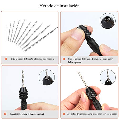 E·Durable 51pcs Mini Taladro Manual Kit Taladro Mano modelismo de Herramientas para Madera, Resina, joyería, Nogal, ámbar, Cera de Abejas