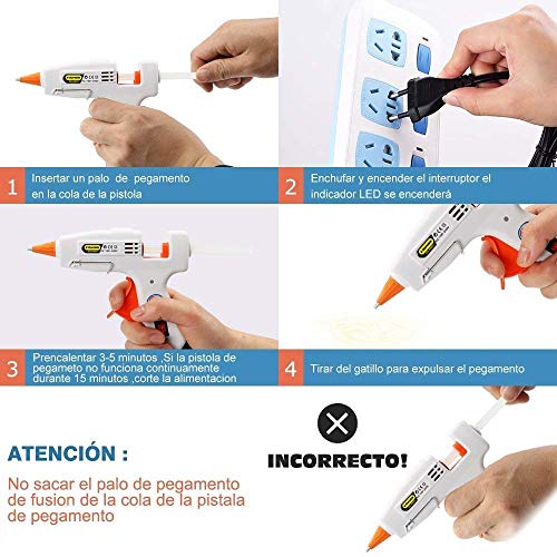 E·Durable Mini Pistolas de encolar con 30 Piezas Barras de Pegamento Colorido para DIY Pequeño Arte, Ideal para Manualidades Bricolaje y proyectos Escolares. Oficina y Escuela, (15W~25W)