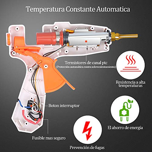 E·Durable Pistola Silicona 60w~100w con 15 Barras 19cm Metal Nozzle Cola Pistola Caliente Profesionales Manualidades DIY, Arte, Reparaciones, decoración del Festival Color Blanco