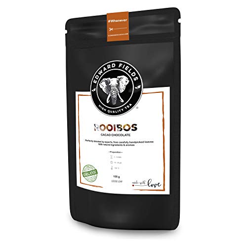 Edward Fields - Rooibos Orgánico a Granel con Cacao, 100 Gramos. Origen Sudáfrica. Ingredientes y Aromas Naturales.