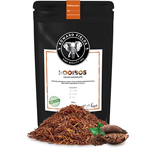 Edward Fields - Rooibos Orgánico a Granel con Cacao, 100 Gramos. Origen Sudáfrica. Ingredientes y Aromas Naturales.