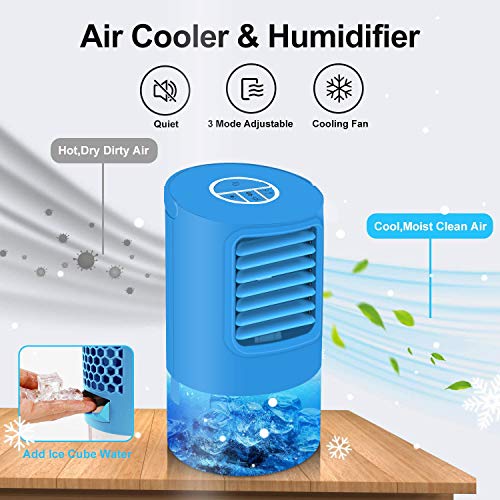 EEIEER Aire Acondicionado Portátil Enfriador Aire, 4 IN 1 Móvil Mini Turbo-Ventilador Humidificador Purificador de Aire Personal Enfriador Climatizador Portátil Air Cooler para el hogar, Cocina