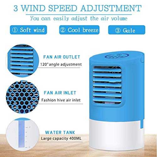 EEIEER Aire Acondicionado Portátil Enfriador Aire, 4 IN 1 Móvil Mini Turbo-Ventilador Humidificador Purificador de Aire Personal Enfriador Climatizador Portátil Air Cooler para el hogar, Cocina