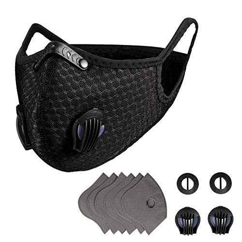 EEIEER Protector Bucal con 7 Almohadillas de Filtro y 4 Válvulas, Reutilizable Ajustable, Protector Bucal Hombre y Mujer para Correr, Ciclismo