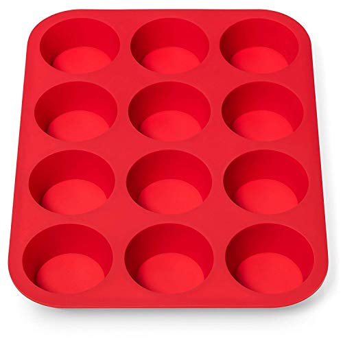 EEM de 12 Taza Muffin Cupcake Back de Silicona Rojo tabletts Sartenes/Non Stick/lavavajillas de microondas Seguro, 29.3 x 22.3 x 3