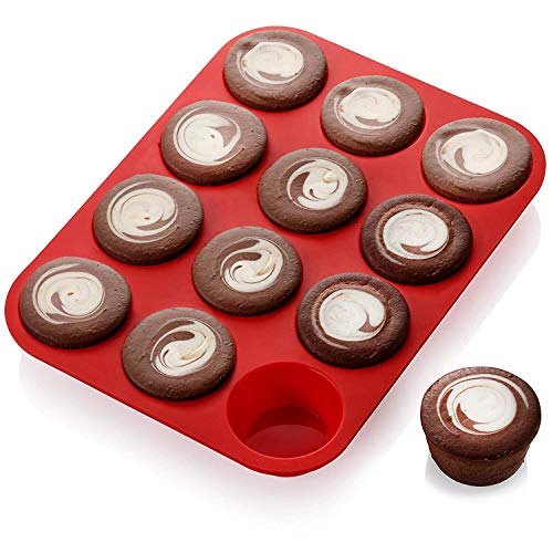 EEM de 12 Taza Muffin Cupcake Back de Silicona Rojo tabletts Sartenes/Non Stick/lavavajillas de microondas Seguro, 29.3 x 22.3 x 3