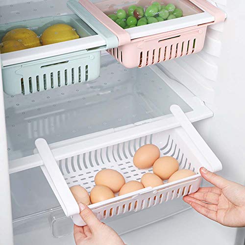 EFGS Ajustables Refrigerador Cajón Cajas Almacenaje, Portátil Durable Cocina Nevera Almacenamiento Contenedor,4Pack