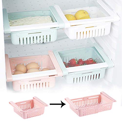 EFGS Ajustables Refrigerador Cajón Cajas Almacenaje, Portátil Durable Cocina Nevera Almacenamiento Contenedor,4Pack