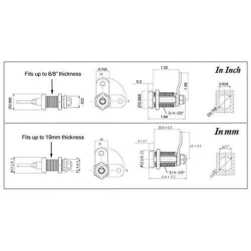 EG STARTS 5X Arcade Machine Cash Door Caja de Herramientas Tubular CAM Lock Cabinet Door Atom Lock 5 Same Keys Arcade Games Kit Piezas (Largo & Bloqueo)