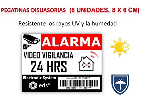 Egero - Pegatinas disuasorias x8 Antirrobo para Casa, Edificio, Comercio, Garaje. Pegatinas de videovigilancia de Calidad Profesional (código de Barras)