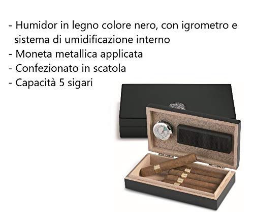 Egoist JK00179 Humidificador Humidor con hygrómetro para puros, habanos o tabacos - 5 cigarros, color negro