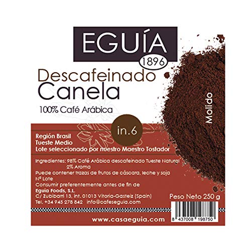 Eguia Cafe descafeinado molido natural Cafe Granos Arabica, Tostado Artesanal , Origen Brasil | canela - 3 Unidades de 250 g, Total: 750 g