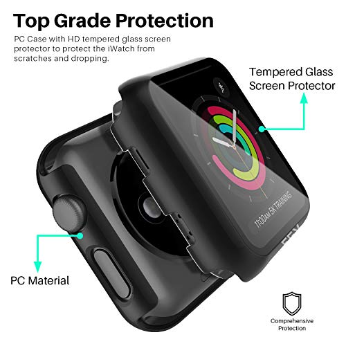 EGV Protector de Pantalla para Apple Watch 44mm Serie 5/4 Cristal Vidrio Templado, [2 Pack] [PC Funda] [HD Película] Carcasa Funda para iWatch Serie 5/Serie 4 44mm - Negro